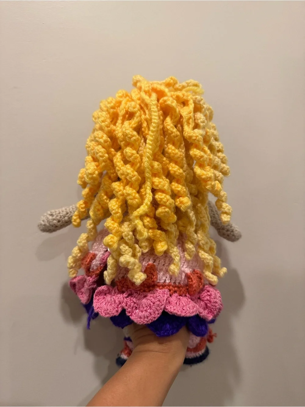 Handmade Crocheted Doll - Pink, Purple & Yellow Dress